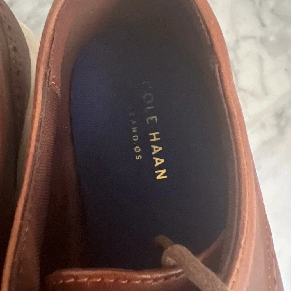 Cole Haan Grand.OS Mens British Tan Leather Wingtip Oxford Shoes Business Casual
